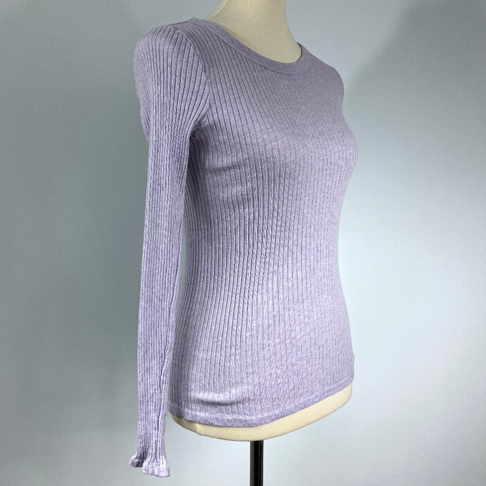 Enza Costa Light Pink Rib Long Sleeve Shirt Medium Cotton Cashmere Sweater S XS - Picture 2 of 13